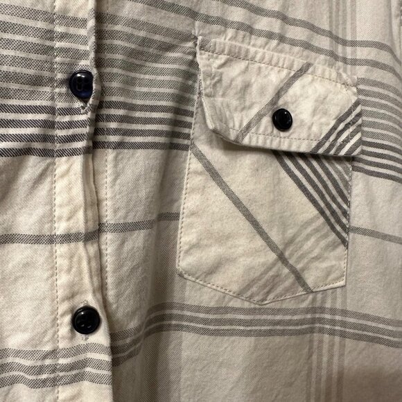 Matchstick | Argus White Plaid Flannel LS Button Up Roll Tab Hem Shirt Womens L - Picture 6 of 9